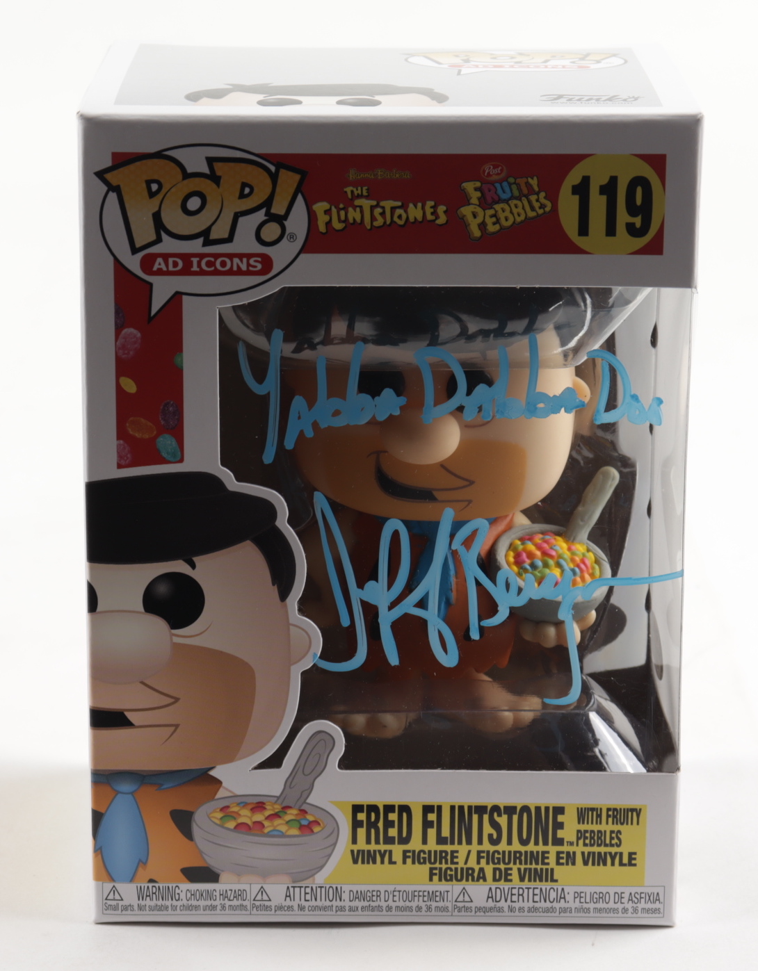 Jeff Bergman Signed "The Flintstones" #119 Fred Flinstone (With Cocoa Pebbles) Funko Pop! Vinyl Figure Inscribed "Yabba Dabba Doo" (PSA COA) at PristineAuction.com Jeff Bergman Signed "The Flintstones" #119 Fred Flinstone (With Cocoa Pebbles) Funko Pop! Vinyl Figure Inscribed "Yabba Dabba Doo" (PSA COA) at PristineAuction.com