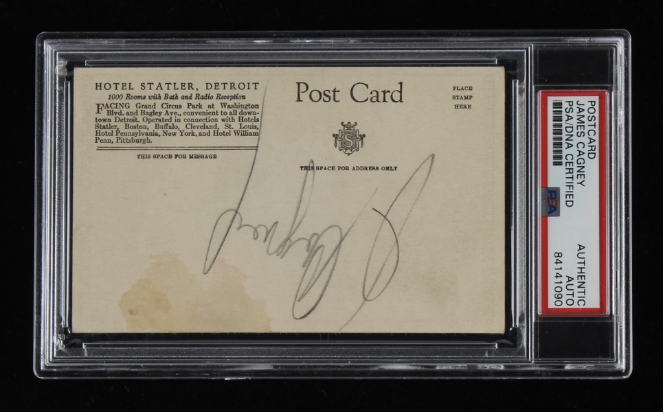 James Cagney Signed 3x5 Postcard (PSA Encapsulated) at PristineAuction.com James Cagney Signed 3x5 Postcard (PSA Encapsulated) at PristineAuction.com
