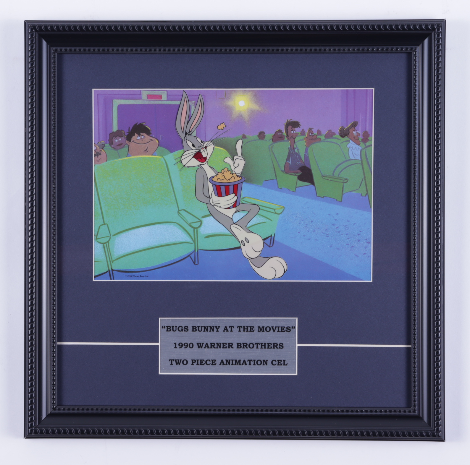 1990 Warner Bro's "Bugs Bunny At The Movies" 14x14 Custom Framed (2) Piece Animation Cel Display at PristineAuction.com 1990 Warner Bro's "Bugs Bunny At The Movies" 14x14 Custom Framed (2) Piece Animation Cel Display at PristineAuction.com