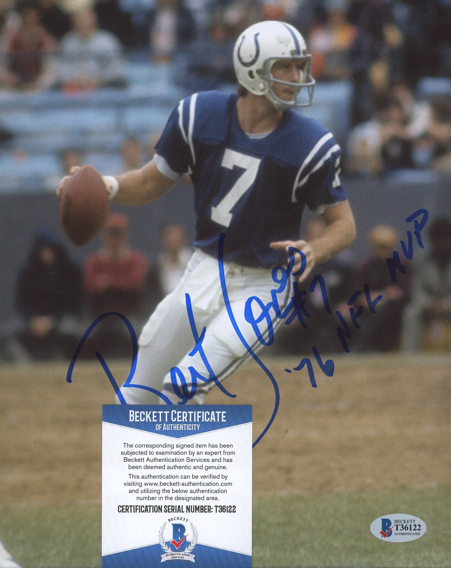 Bert Jones Signed Colts 8x10 Photo Inscribed "76 NFL MVP" (Beckett COA) at PristineAuction.com Bert Jones Signed Colts 8x10 Photo Inscribed "76 NFL MVP" (Beckett COA) at PristineAuction.com