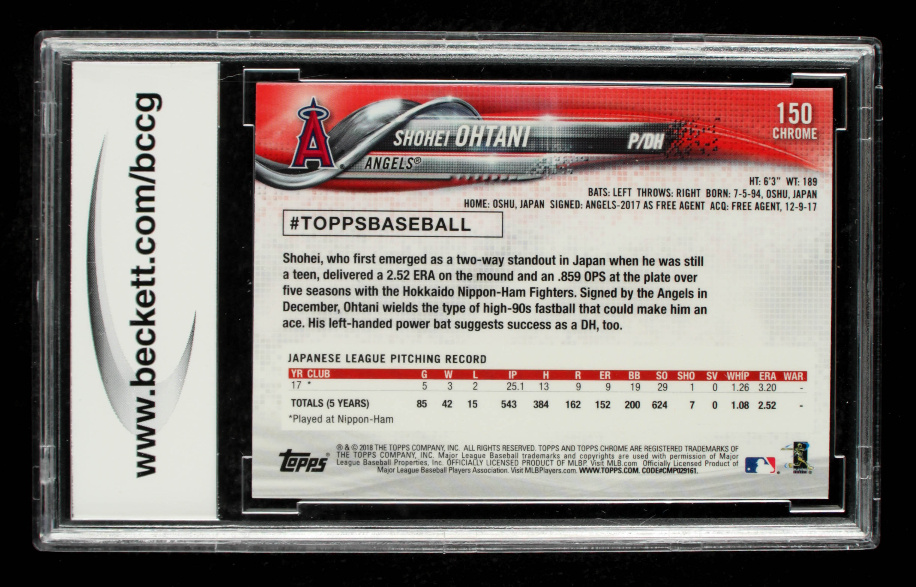 Shohei Ohtani 2018 Topps Chrome Prism Refractors #150 RC (BCCG 10) at PristineAuction.com Shohei Ohtani 2018 Topps Chrome Prism Refractors #150 RC (BCCG 10) at PristineAuction.com