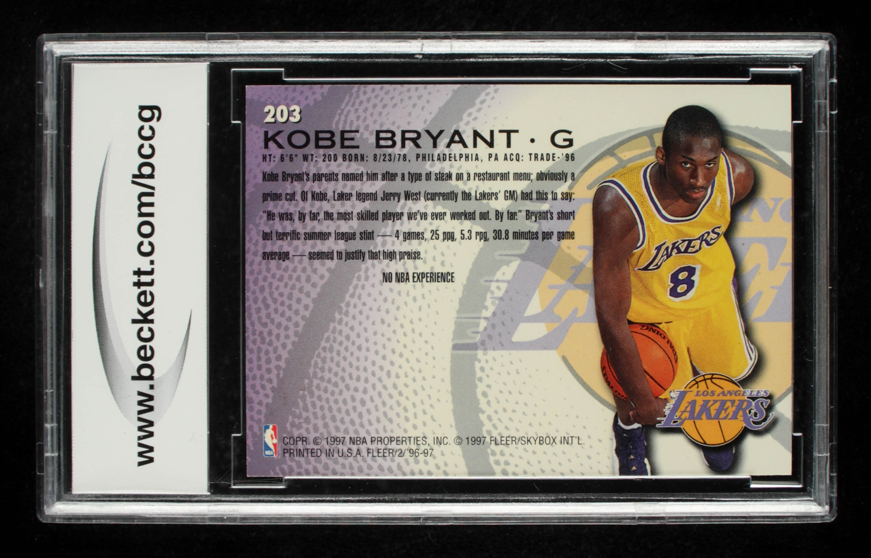 Kobe Bryant 1996-97 Fleer #203 RC (BCCG 10) at PristineAuction.com Kobe Bryant 1996-97 Fleer #203 RC (BCCG 10) at PristineAuction.com