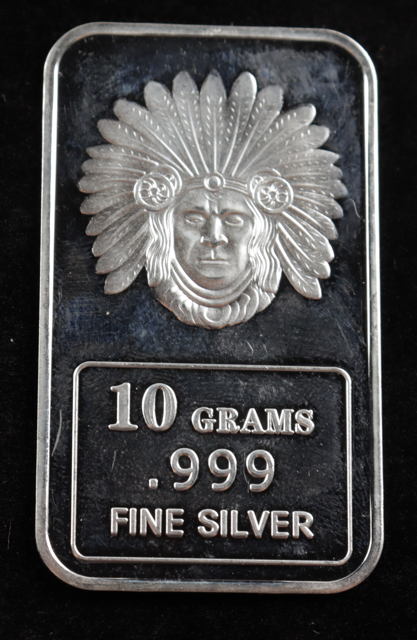 10 Grams .999 Silver Indian Chief Head Bullion Bar at PristineAuction.com 10 Grams .999 Silver Indian Chief Head Bullion Bar at PristineAuction.com