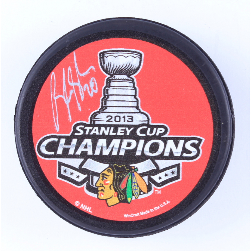 Brandon Saad Signed 2013 Blackhawks Stanley Cup Logo Hockey Puck (Saad