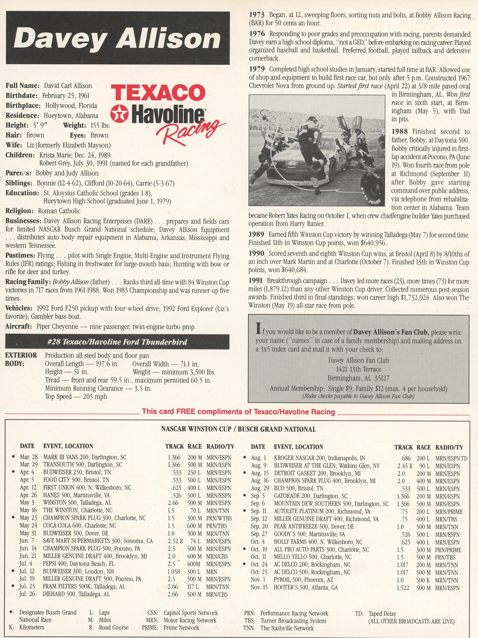 Davey Allison Signed 8x11 Photo (PSA COA) at PristineAuction.com Davey Allison Signed 8x11 Photo (PSA COA) at PristineAuction.com