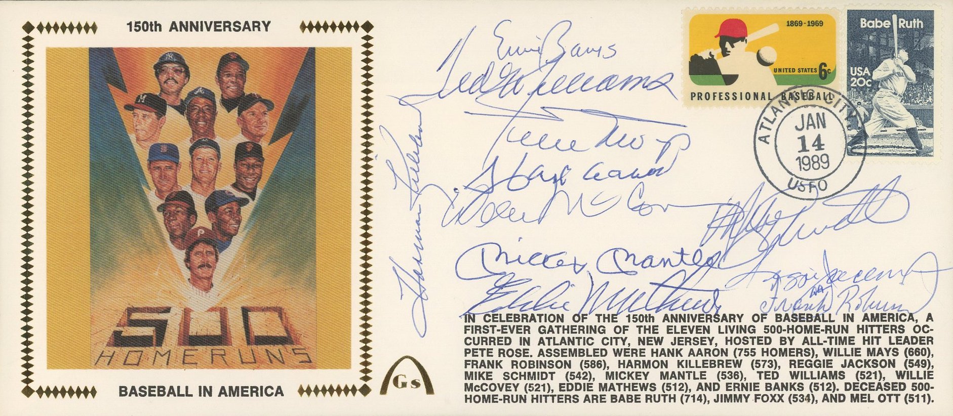 500 Home Run Club Envelope Signed by (11) with Hank Aaron, Willie Mays, Ernie Banks, Reggie Jackson, Mickey Mantle (Beckett LOA) at PristineAuction.com 500 Home Run Club Envelope Signed by (11) with Hank Aaron, Willie Mays, Ernie Banks, Reggie Jackson, Mickey Mantle (Beckett LOA) at PristineAuction.com