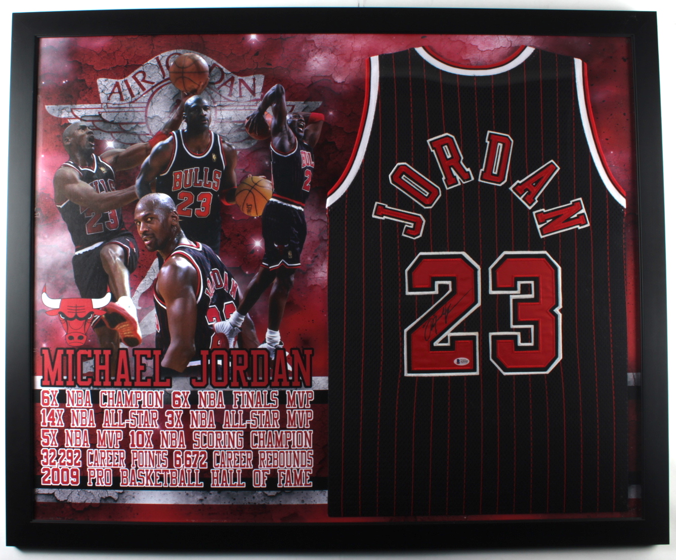 Michael Jordan Signed 35x44 Custom Framed Jersey Display (Beckett LOA) at PristineAuction.com Michael Jordan Signed 35x44 Custom Framed Jersey Display (Beckett LOA) at PristineAuction.com