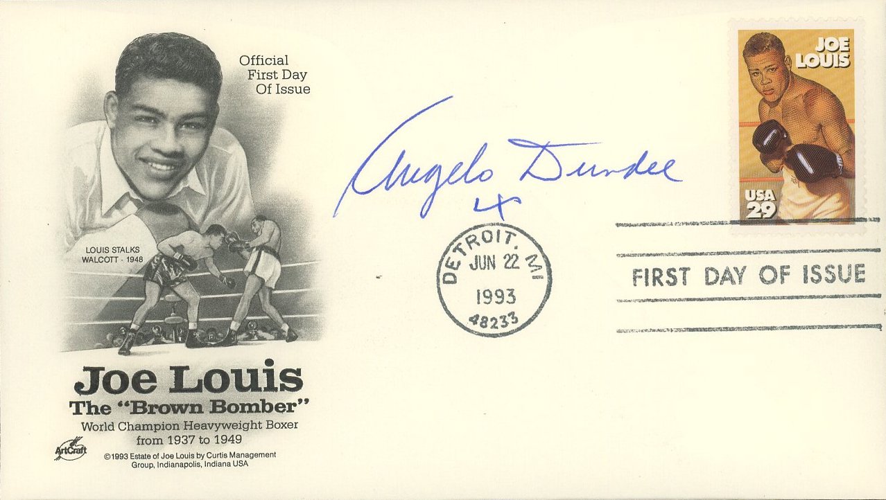 Angelo Dundee Signed "Joe Louis The 'Brown Bomber'" 1993 FDC Envelope (JSA COA) at PristineAuction.com Angelo Dundee Signed "Joe Louis The 'Brown Bomber'" 1993 FDC Envelope (JSA COA) at PristineAuction.com