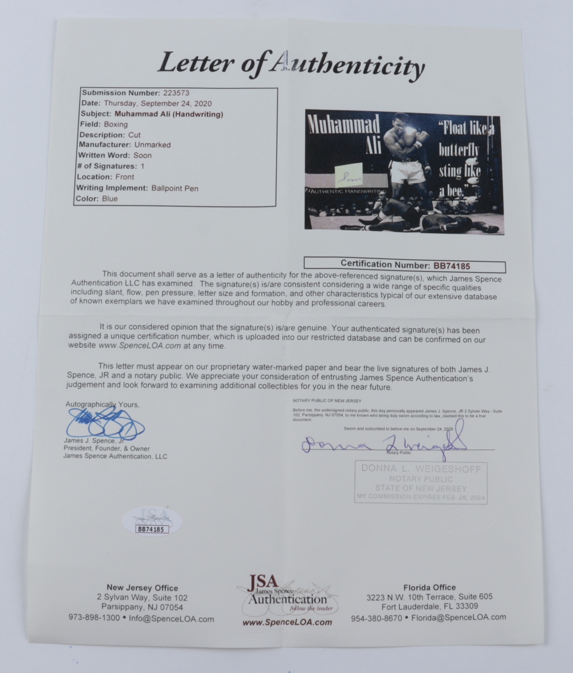 Muhammad Ali Hand-Written 5x7 Custom Framed Cut Display (JSA LOA) at PristineAuction.com Muhammad Ali Hand-Written 5x7 Custom Framed Cut Display (JSA LOA) at PristineAuction.com