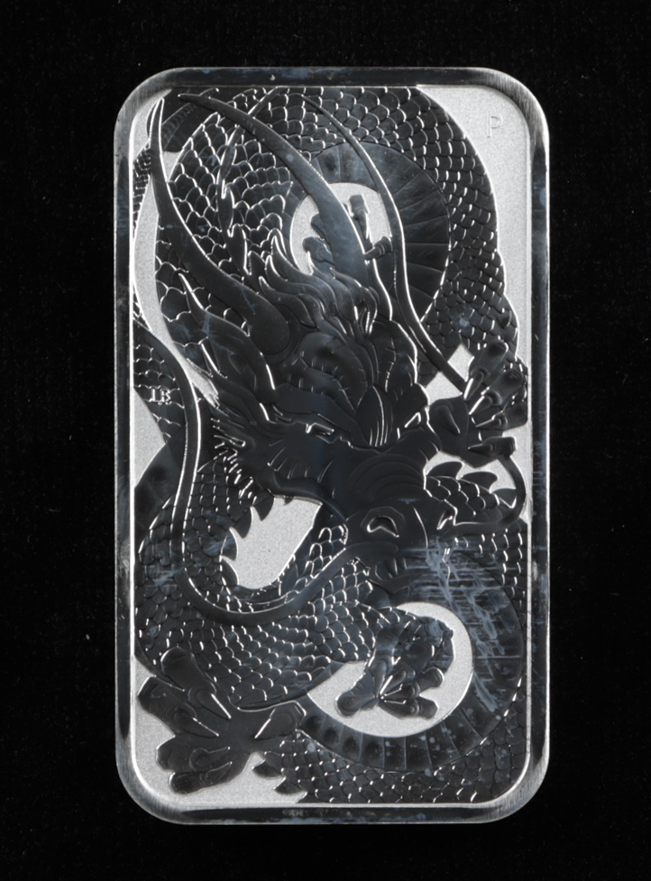 2021 Perth Mint 1 Oz .999 Fine Silver Australian Dragon $1 Bullion Bar at PristineAuction.com 2021 Perth Mint 1 Oz .999 Fine Silver Australian Dragon $1 Bullion Bar at PristineAuction.com