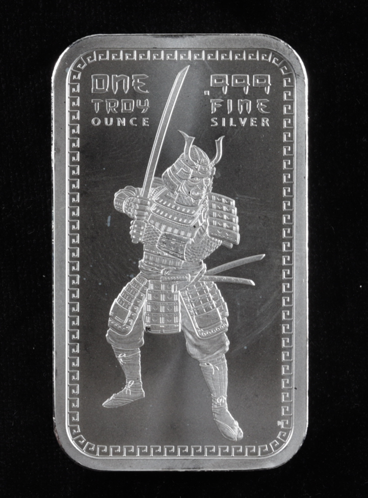 1 Ounce .999 Fine Silver Samurai Warrior Bullion Bar at PristineAuction.com 1 Ounce .999 Fine Silver Samurai Warrior Bullion Bar at PristineAuction.com