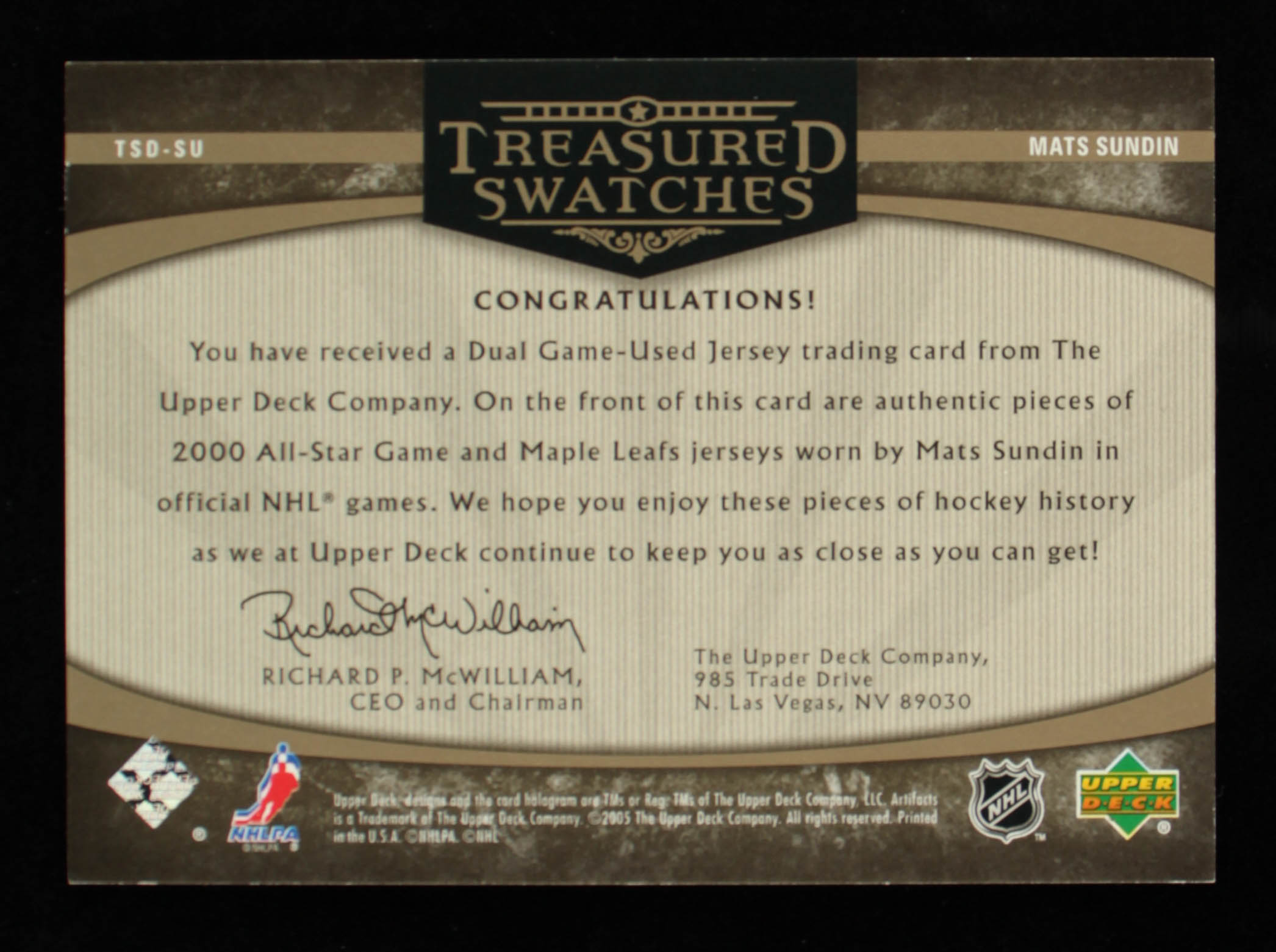 Mats Sundin 2005-06 Artifacts Treasured Swatches Dual Pewter #TSDSU #10/10 at PristineAuction.com Mats Sundin 2005-06 Artifacts Treasured Swatches Dual Pewter #TSDSU #10/10 at PristineAuction.com
