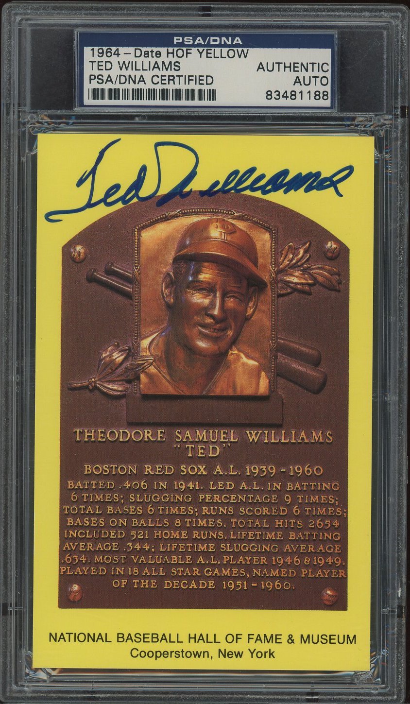 Ted Williams Signed Gold Hall of Fame Plaque Postcard (PSA Encapsulated) at PristineAuction.com Ted Williams Signed Gold Hall of Fame Plaque Postcard (PSA Encapsulated) at PristineAuction.com
