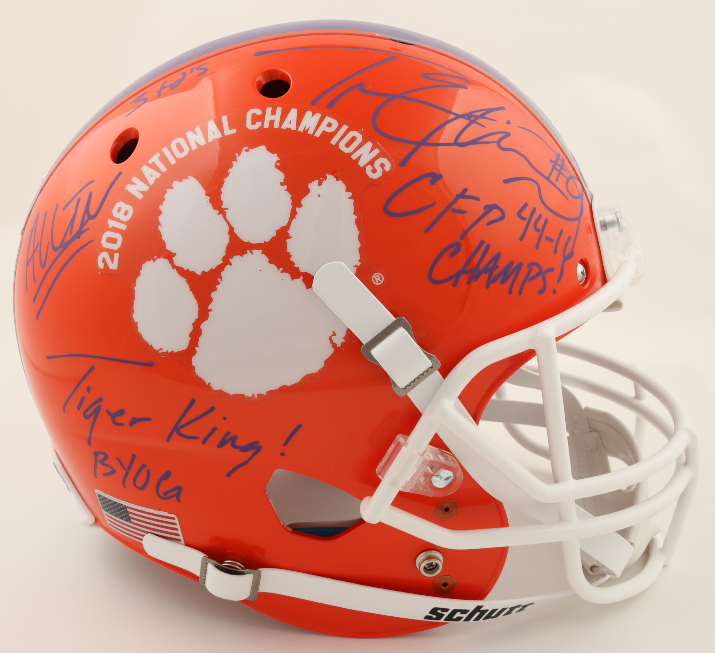 Travis Etienne Signed Clemson Tigers 2018 National Champions Full-Size Helmet with Multiple Inscriptions (JSA) at PristineAuction.com Travis Etienne Signed Clemson Tigers 2018 National Champions Full-Size Helmet with Multiple Inscriptions (JSA) at PristineAuction.com