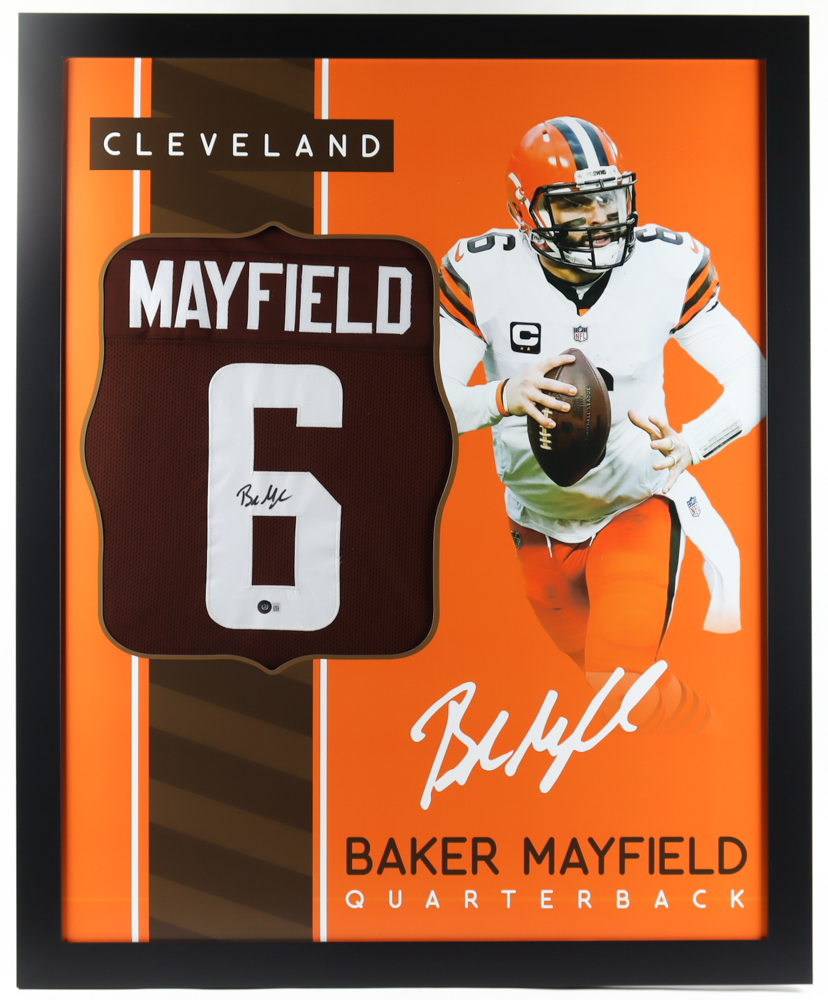 Baker Mayfield Signed 35x43 Custom Framed Jersey (Beckett Hologram) at PristineAuction.com Baker Mayfield Signed 35x43 Custom Framed Jersey (Beckett Hologram) at PristineAuction.com