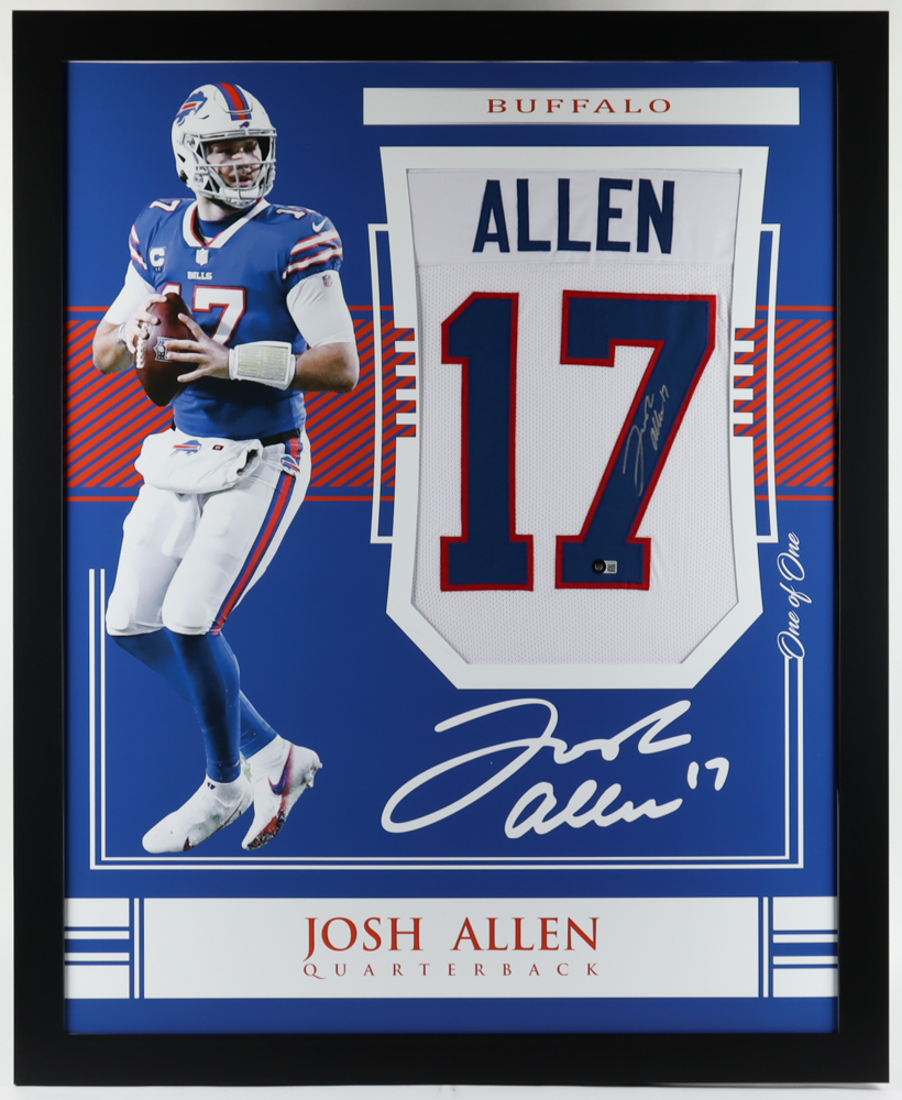 Josh Allen Signed 35x43 Custom Framed Jersey (Beckett Hologram) (See Description) at PristineAuction.com Josh Allen Signed 35x43 Custom Framed Jersey (Beckett Hologram) (See Description) at PristineAuction.com
