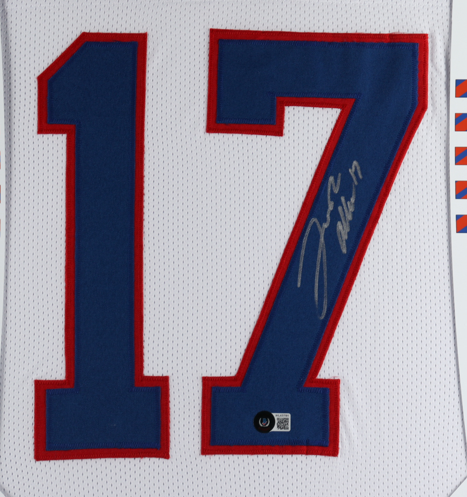 Josh Allen Signed 35x43 Custom Framed Jersey (Beckett Hologram) (See Description) at PristineAuction.com Josh Allen Signed 35x43 Custom Framed Jersey (Beckett Hologram) (See Description) at PristineAuction.com