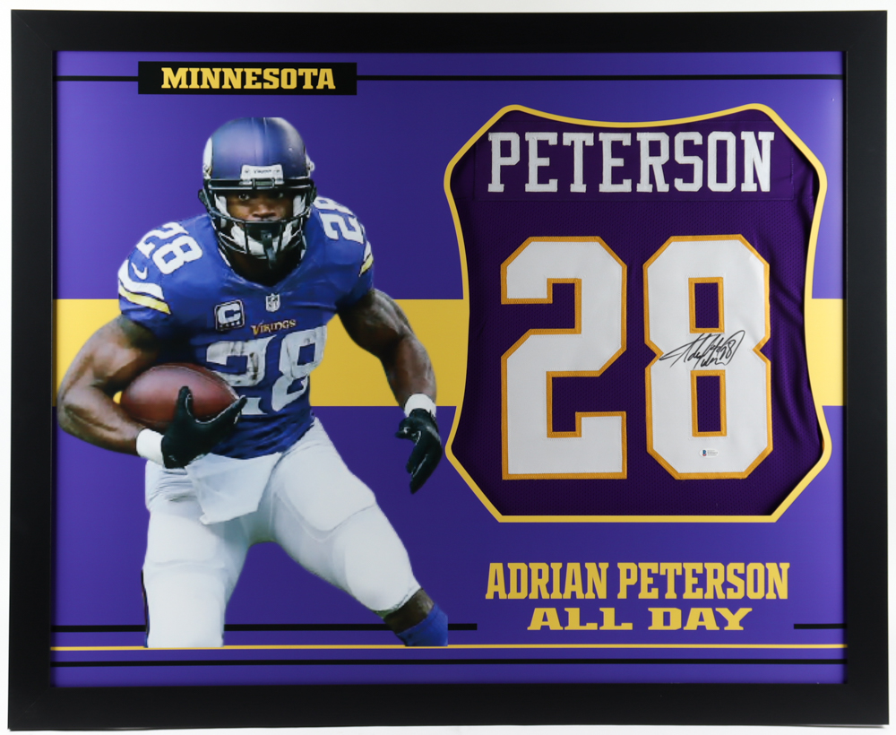 Adrian Peterson Signed 35x43 Custom Framed Jersey (Beckett COA) (See Description) at PristineAuction.com Adrian Peterson Signed 35x43 Custom Framed Jersey (Beckett COA) (See Description) at PristineAuction.com