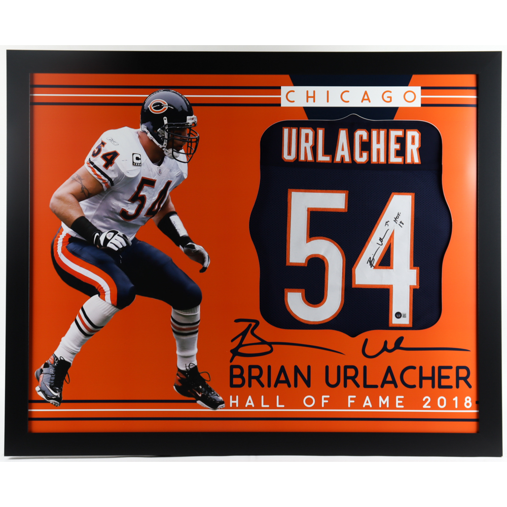 Brian Urlacher Signed 35x43 Custom Framed Jersey Inscribed "HOF 18