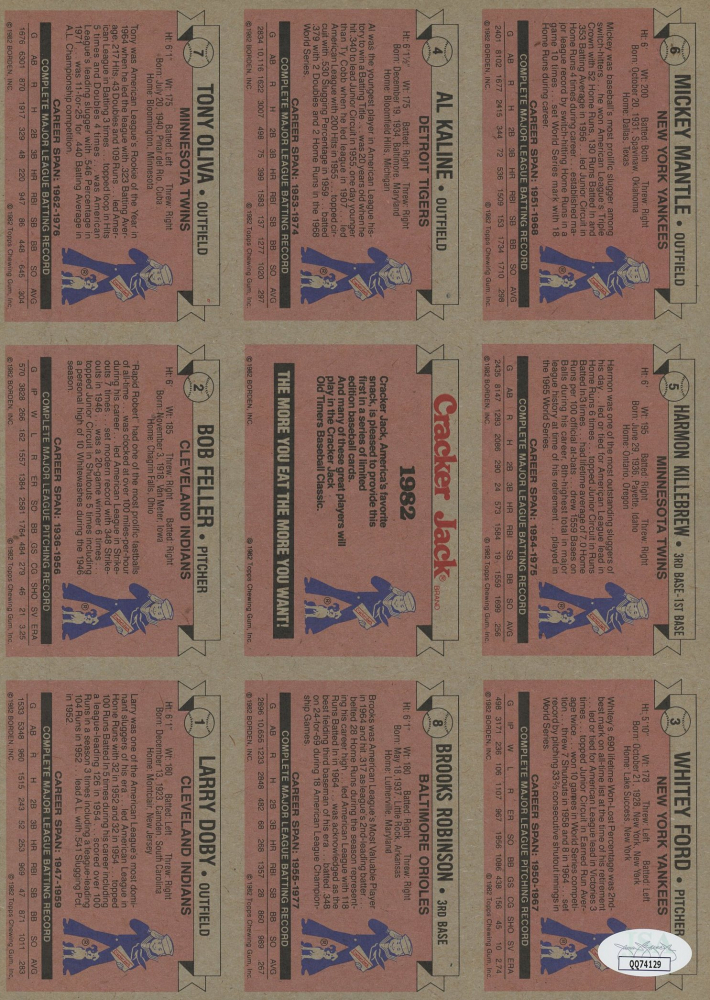 Bob Feller & Brooks Robinson Signed 8x10 1982 Cracker Jack Topps All