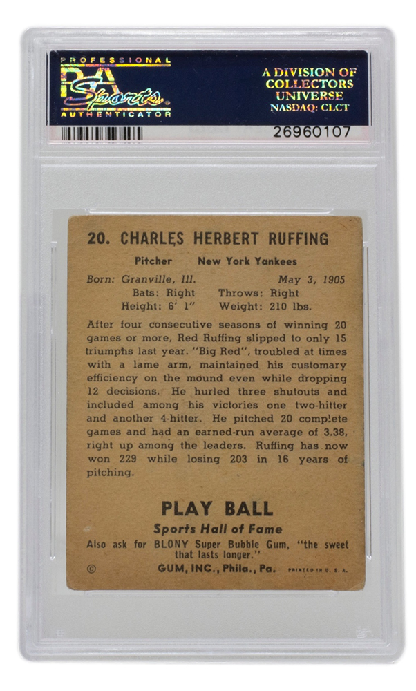 Red Ruffing Signed 1941 Play Ball #20 (PSA) | Pristine Auction