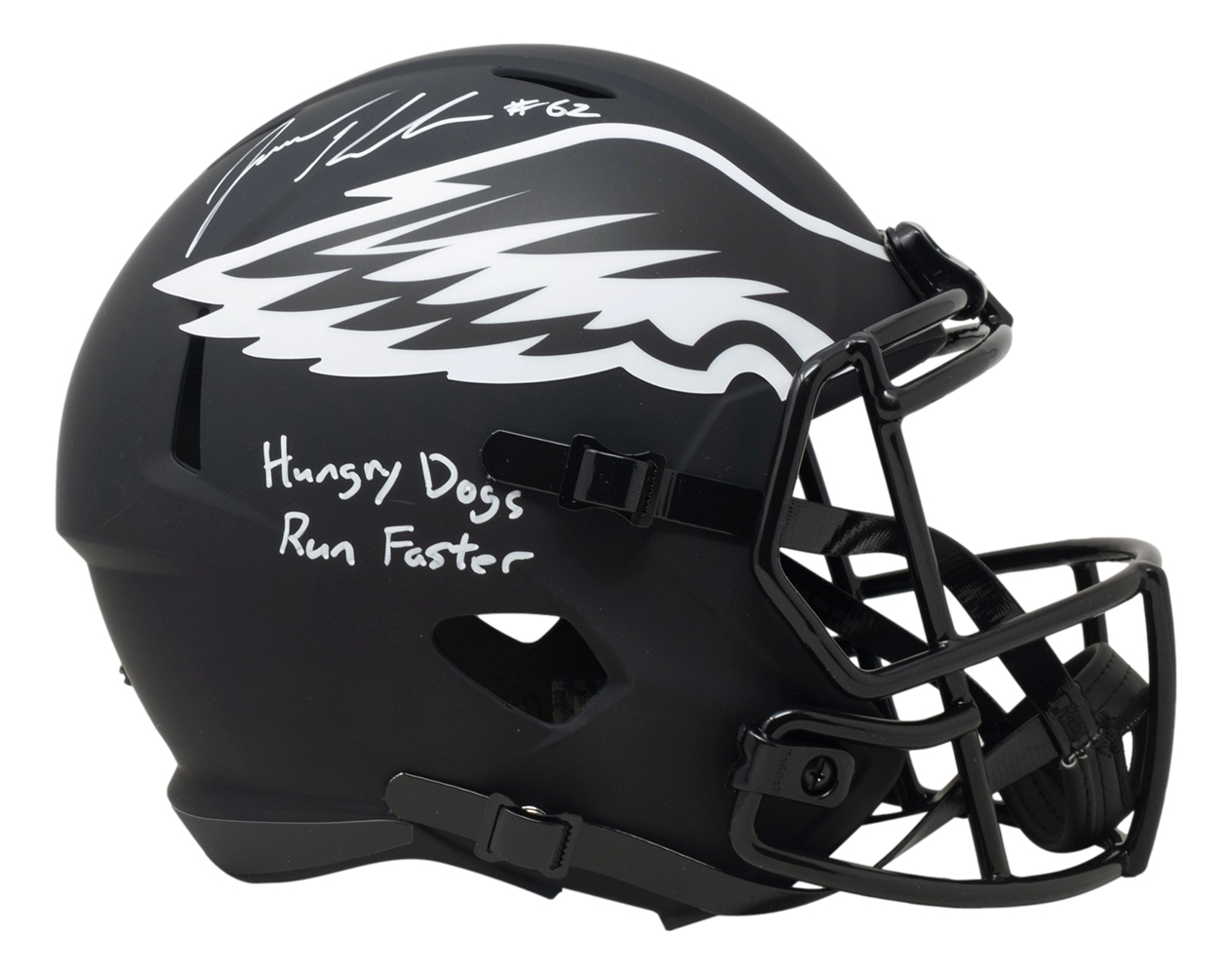 Jason Kelce Signed Eagles Full-Size Eclipse Alternate Speed Helmet Inscribed "Hungry Dogs Run Faster" (JSA COA) at PristineAuction.com Jason Kelce Signed Eagles Full-Size Eclipse Alternate Speed Helmet Inscribed "Hungry Dogs Run Faster" (JSA COA) at PristineAuction.com