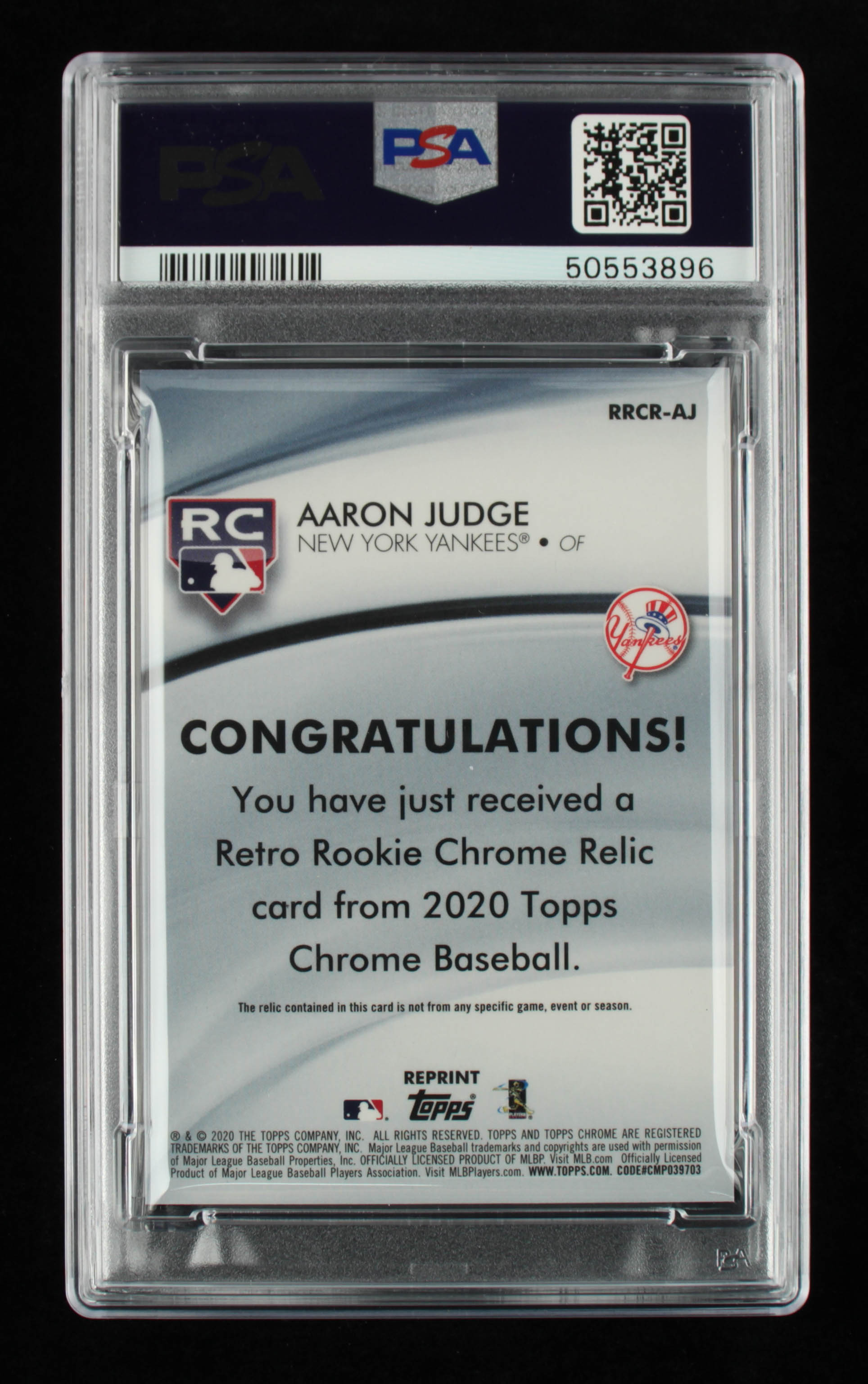 Aaron Judge 2020 Topps Chrome Retro Rookie Chrome Relics #RRCRAJ RC (PSA 9) at PristineAuction.com Aaron Judge 2020 Topps Chrome Retro Rookie Chrome Relics #RRCRAJ RC (PSA 9) at PristineAuction.com