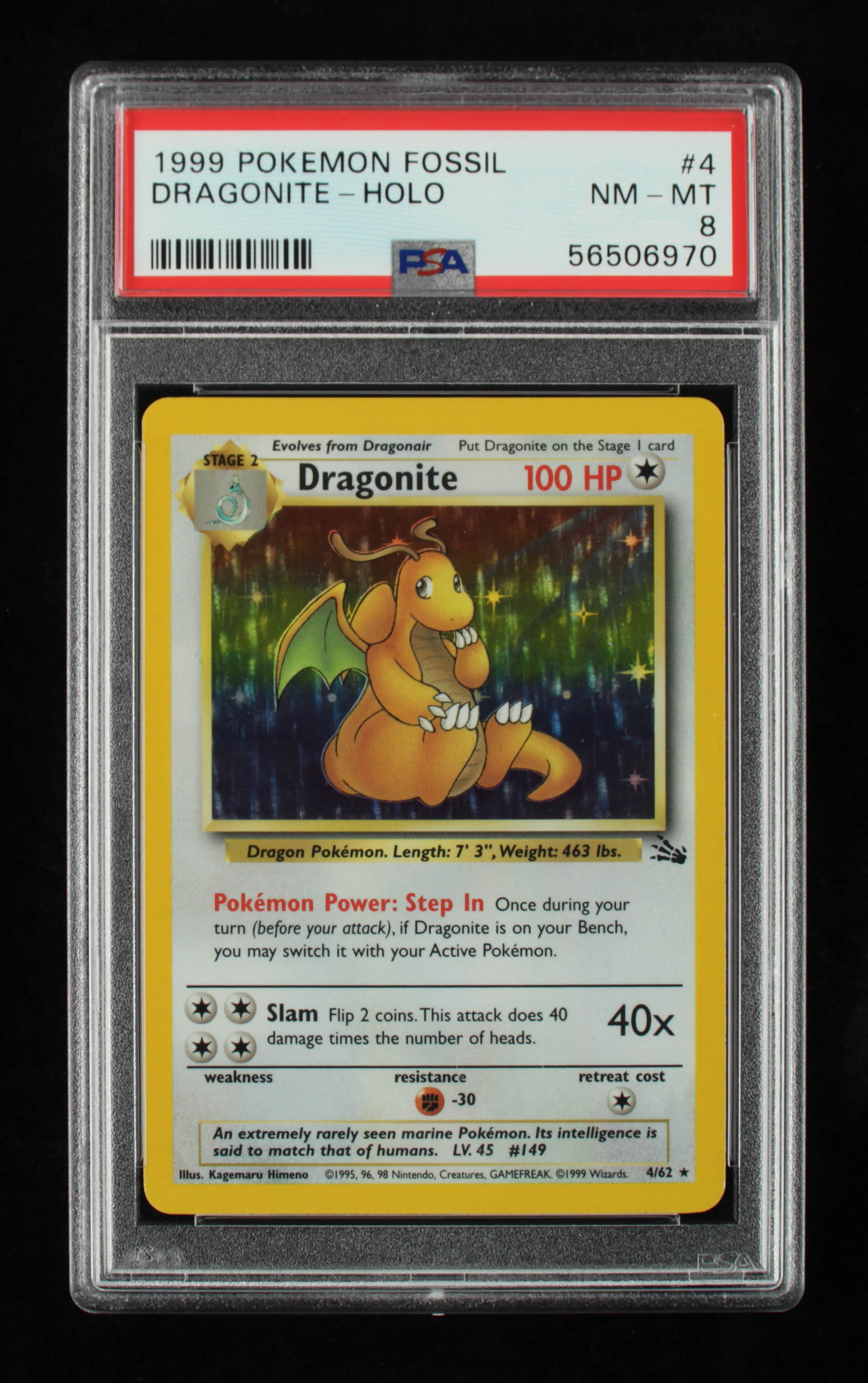 Dragonite 1999 Pokemon Fossil Unlimited #4 HOLO R (PSA 8) at PristineAuction.com Dragonite 1999 Pokemon Fossil Unlimited #4 HOLO R (PSA 8) at PristineAuction.com
