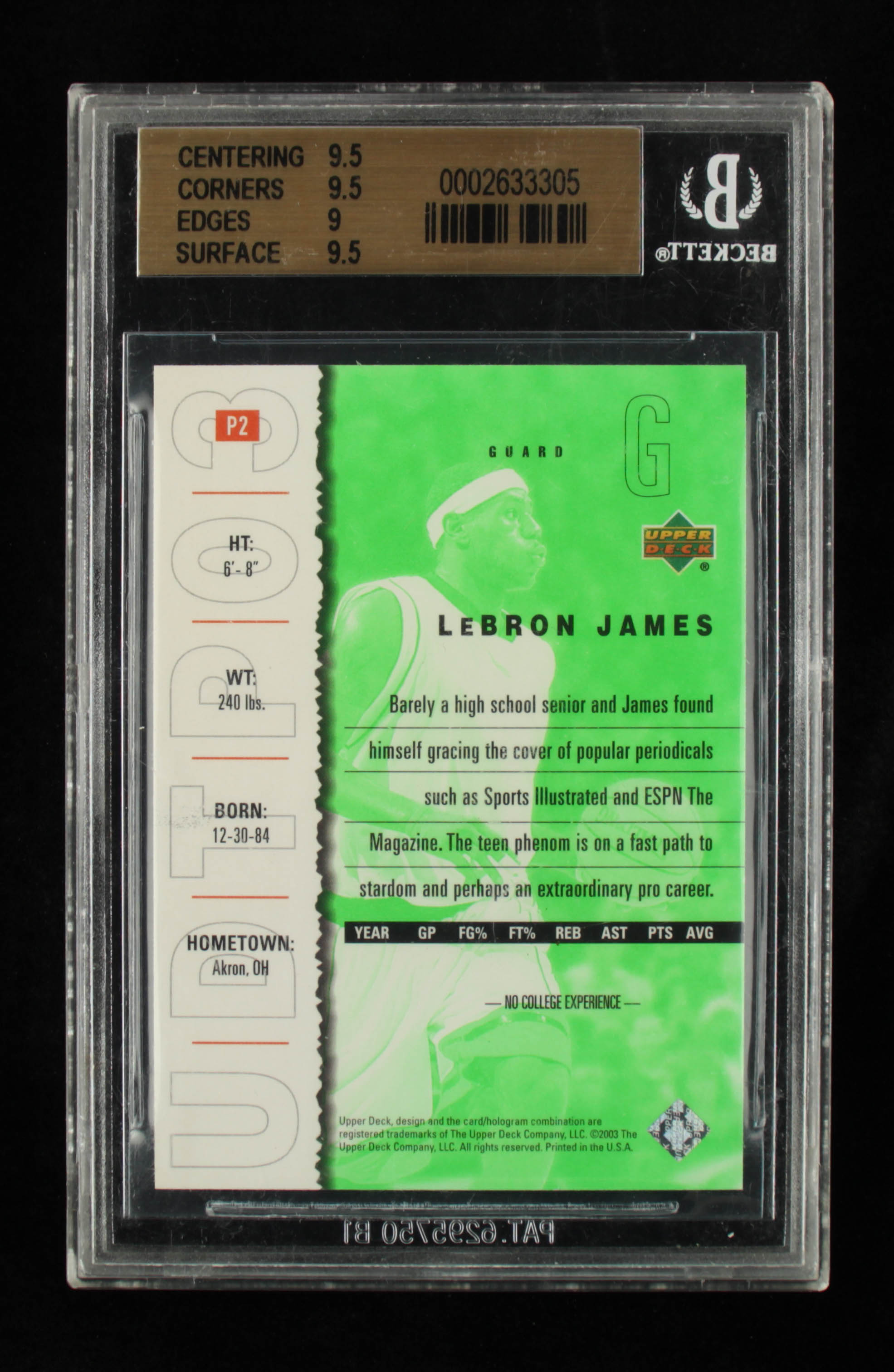 LeBron James 2003 Upper Deck Top Prospects LeBron James Promos #P2 (BGS 9.5) at PristineAuction.com LeBron James 2003 Upper Deck Top Prospects LeBron James Promos #P2 (BGS 9.5) at PristineAuction.com