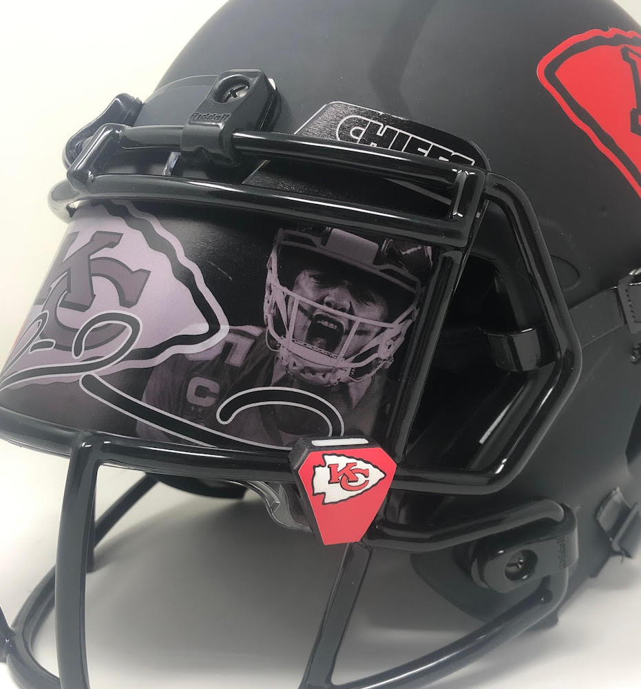 Patrick Mahomes Signed Chiefs Full-Size Authentic On-Field Eclipse Alternate Speed Helmet with Custom Visor (Fanatics Hologram) at PristineAuction.com Patrick Mahomes Signed Chiefs Full-Size Authentic On-Field Eclipse Alternate Speed Helmet with Custom Visor (Fanatics Hologram) at PristineAuction.com