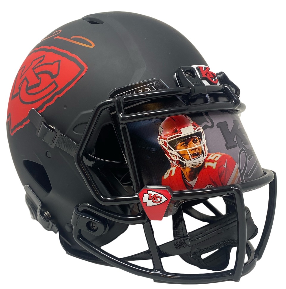 Patrick Mahomes Signed Chiefs Full-Size Authentic On-Field Eclipse Alternate Speed Helmet with Custom Visor (Fanatics Hologram) at PristineAuction.com Patrick Mahomes Signed Chiefs Full-Size Authentic On-Field Eclipse Alternate Speed Helmet with Custom Visor (Fanatics Hologram) at PristineAuction.com