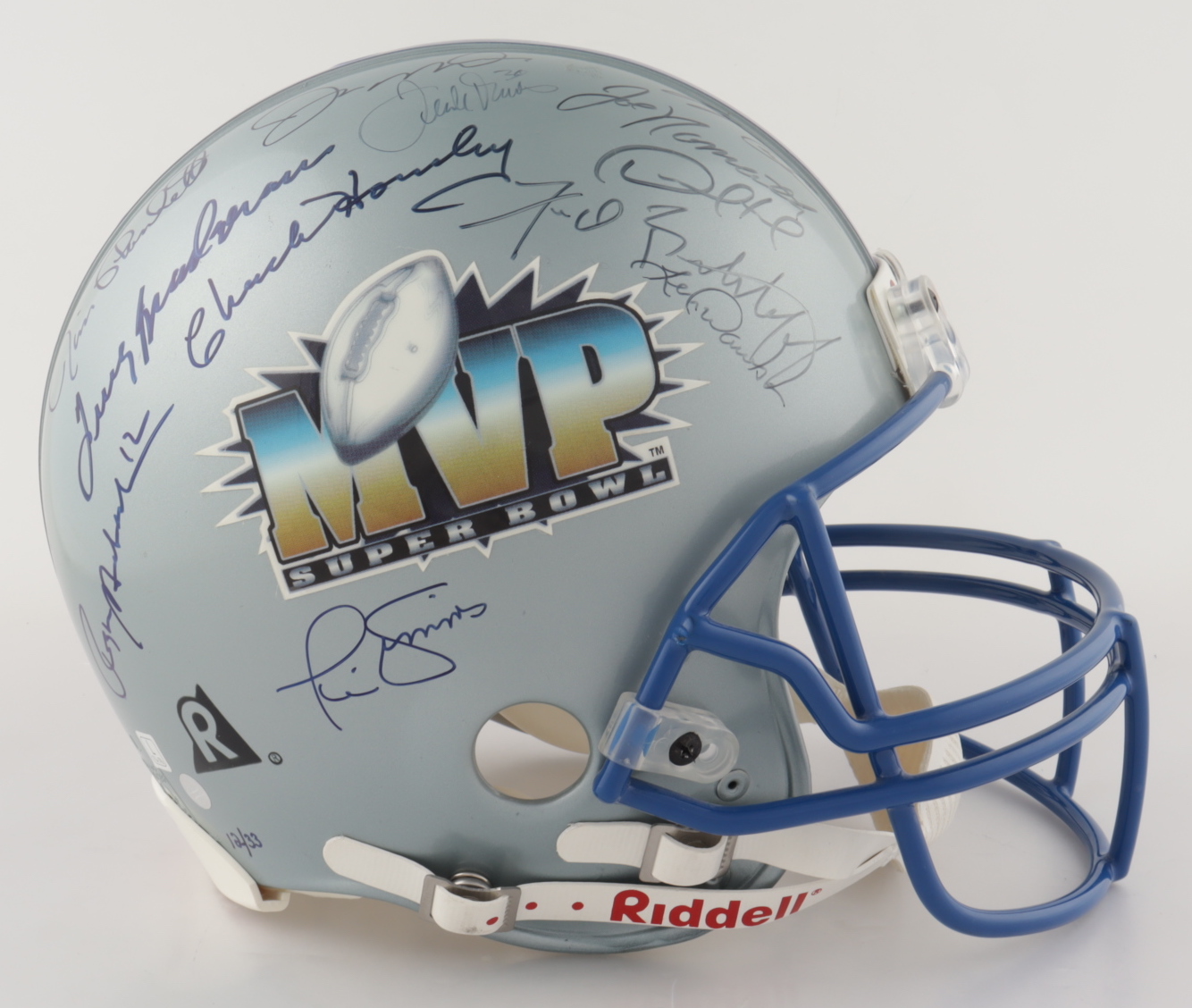 Super Bowl MVP LE Full-Size Authentic On-Field Helmet Signed by (25) with Joe Namath, Joe Montana, Jerry Rice, Bart Starr (JSA LOA) (See Description) at PristineAuction.com Super Bowl MVP LE Full-Size Authentic On-Field Helmet Signed by (25) with Joe Namath, Joe Montana, Jerry Rice, Bart Starr (JSA LOA) (See Description) at PristineAuction.com