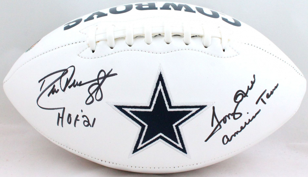 Drew Pearson & Tony Hill Signed Cowboys Logo Football Inscribed "HOF