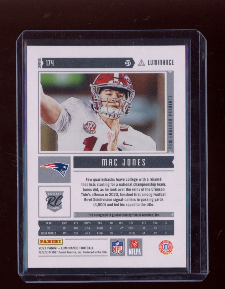 Mac Jones 2021 Panini Luminance Autographs Gold 174 RC 54/100