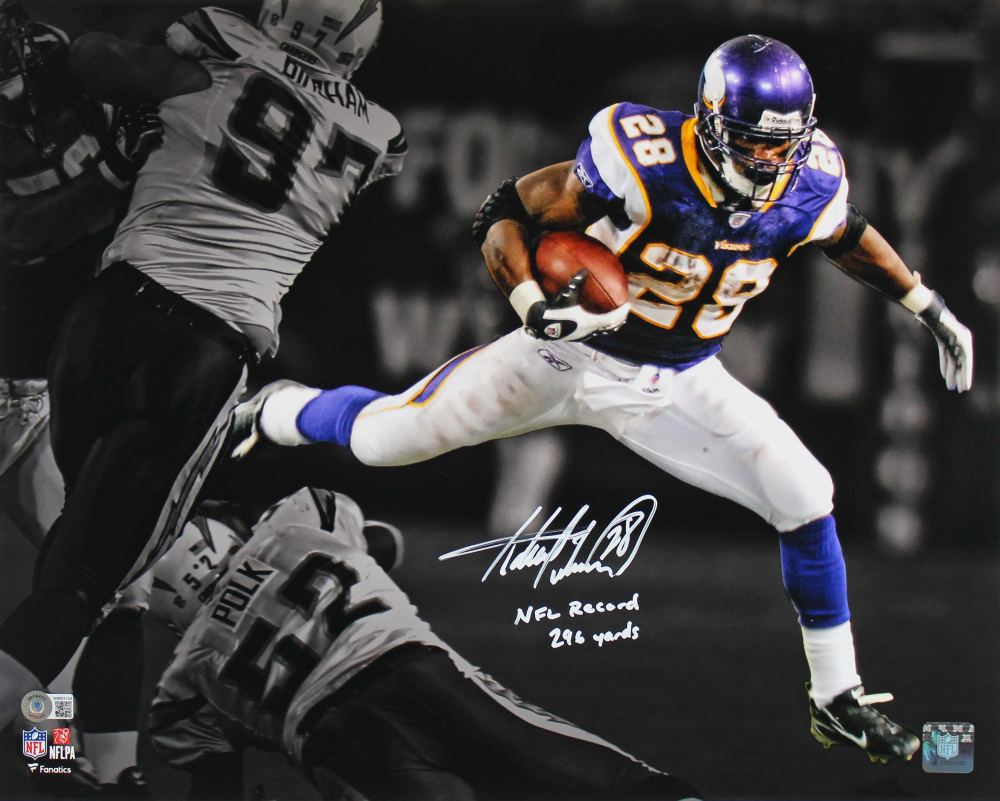 Adrian Peterson Signed Vikings 16x20 Photo Inscribed "NFL Record 296 Yards"  (Beckett) | Pristine Auction