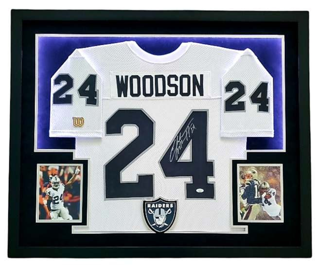 Charles Woodson Signed Raiders 34x44 Custom Framed LED-Backlit Jersey Display (JSA COA) at PristineAuction.com Charles Woodson Signed Raiders 34x44 Custom Framed LED-Backlit Jersey Display (JSA COA) at PristineAuction.com