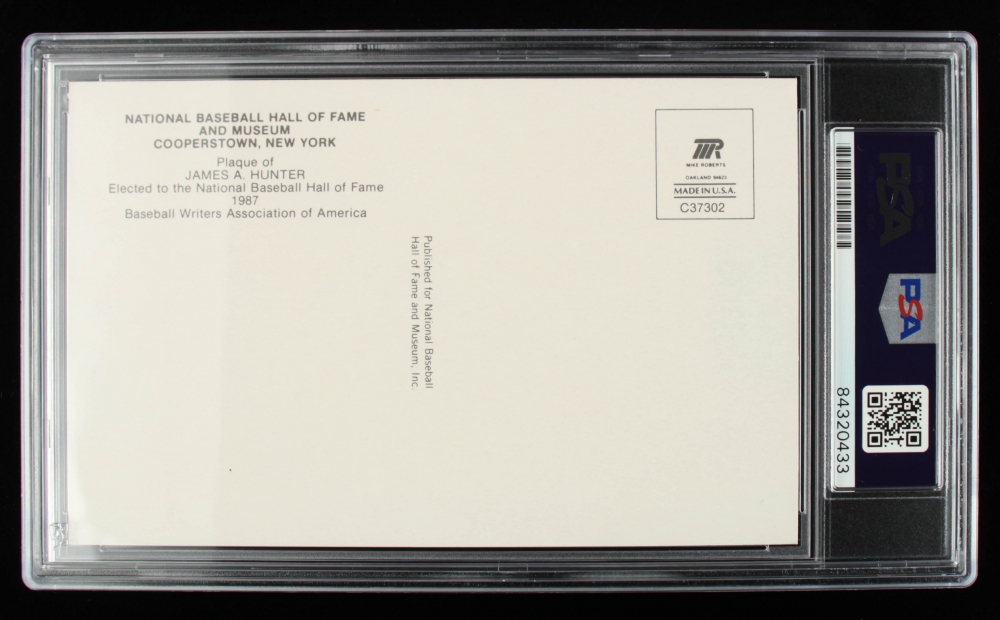 Jim "Catfish" Hunter Signed Hall of Fame Plaque Postcard (PSA