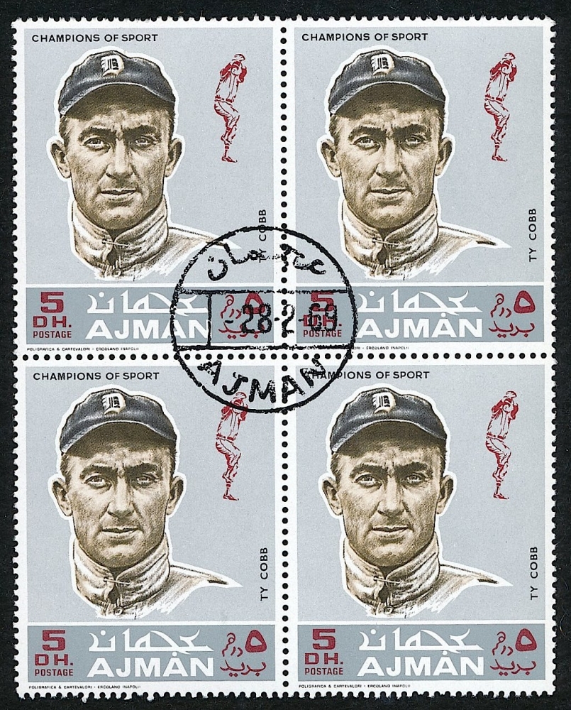 Lot of (4) Ty Cobb 1969 Ajman Champions of Sport Photo Uncut Stamps