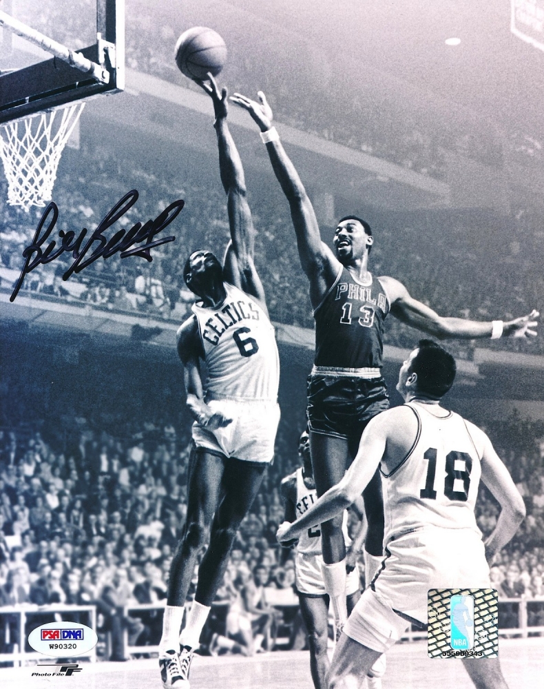 Classic 8x10 Glossy Photo Of NBA Legends Bill Russell & Wilt Chamberlain