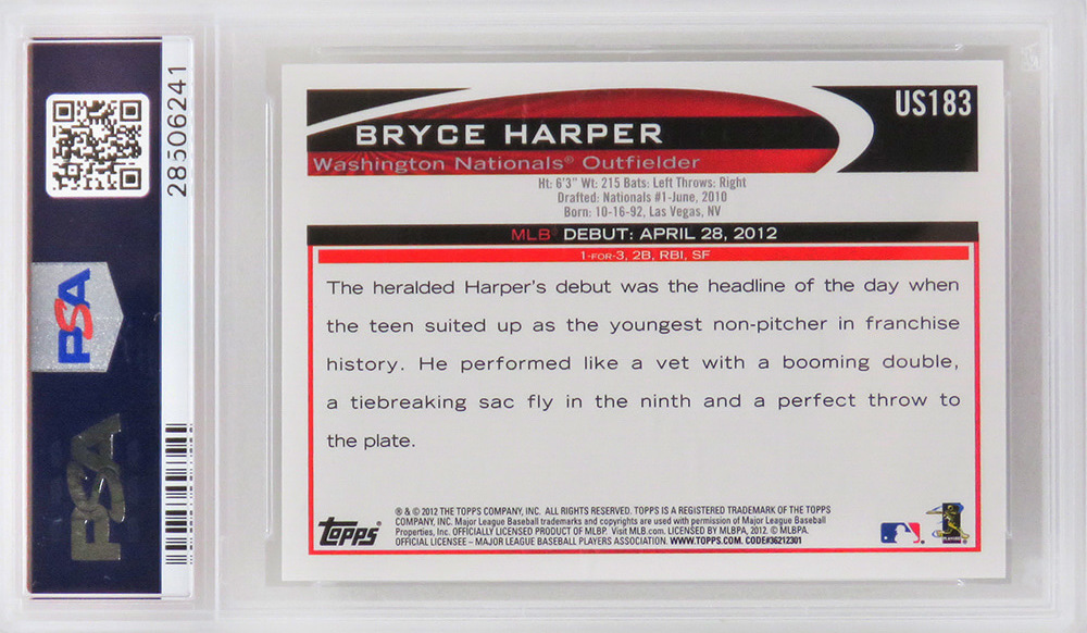 Bryce Harper 2012 Topps Update #US183 RC (PSA 10) at PristineAuction.com Bryce Harper 2012 Topps Update #US183 RC (PSA 10) at PristineAuction.com