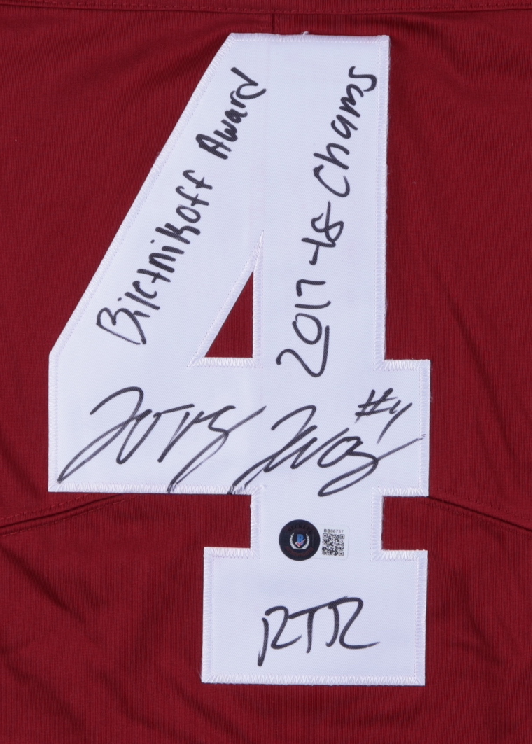 Jerry Jeudy Signed Alabama Crimson Tide Jersey Inscribed "Biletnikoff Award", "RTR" & "2017-18 Champs" (Beckett COA) at PristineAuction.com Jerry Jeudy Signed Alabama Crimson Tide Jersey Inscribed "Biletnikoff Award", "RTR" & "2017-18 Champs" (Beckett COA) at PristineAuction.com
