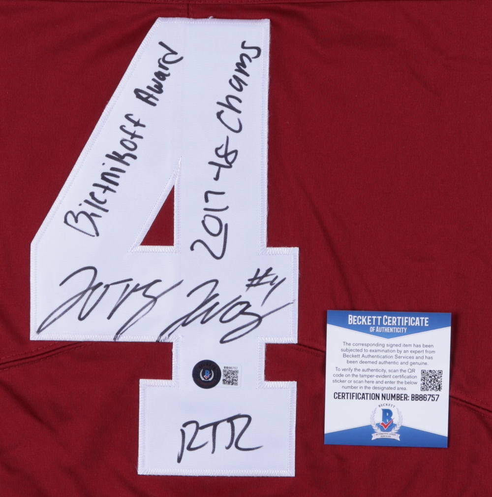 Jerry Jeudy Signed Alabama Crimson Tide Jersey Inscribed "Biletnikoff Award", "RTR" & "2017-18 Champs" (Beckett COA) at PristineAuction.com Jerry Jeudy Signed Alabama Crimson Tide Jersey Inscribed "Biletnikoff Award", "RTR" & "2017-18 Champs" (Beckett COA) at PristineAuction.com