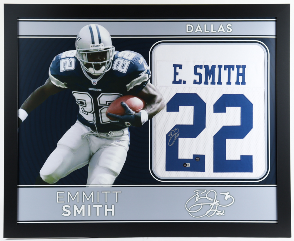 Emmitt Smith Signed 35x43 Custom Framed Jersey (Beckett Hologram & Prova Hologram) at PristineAuction.com Emmitt Smith Signed 35x43 Custom Framed Jersey (Beckett Hologram & Prova Hologram) at PristineAuction.com