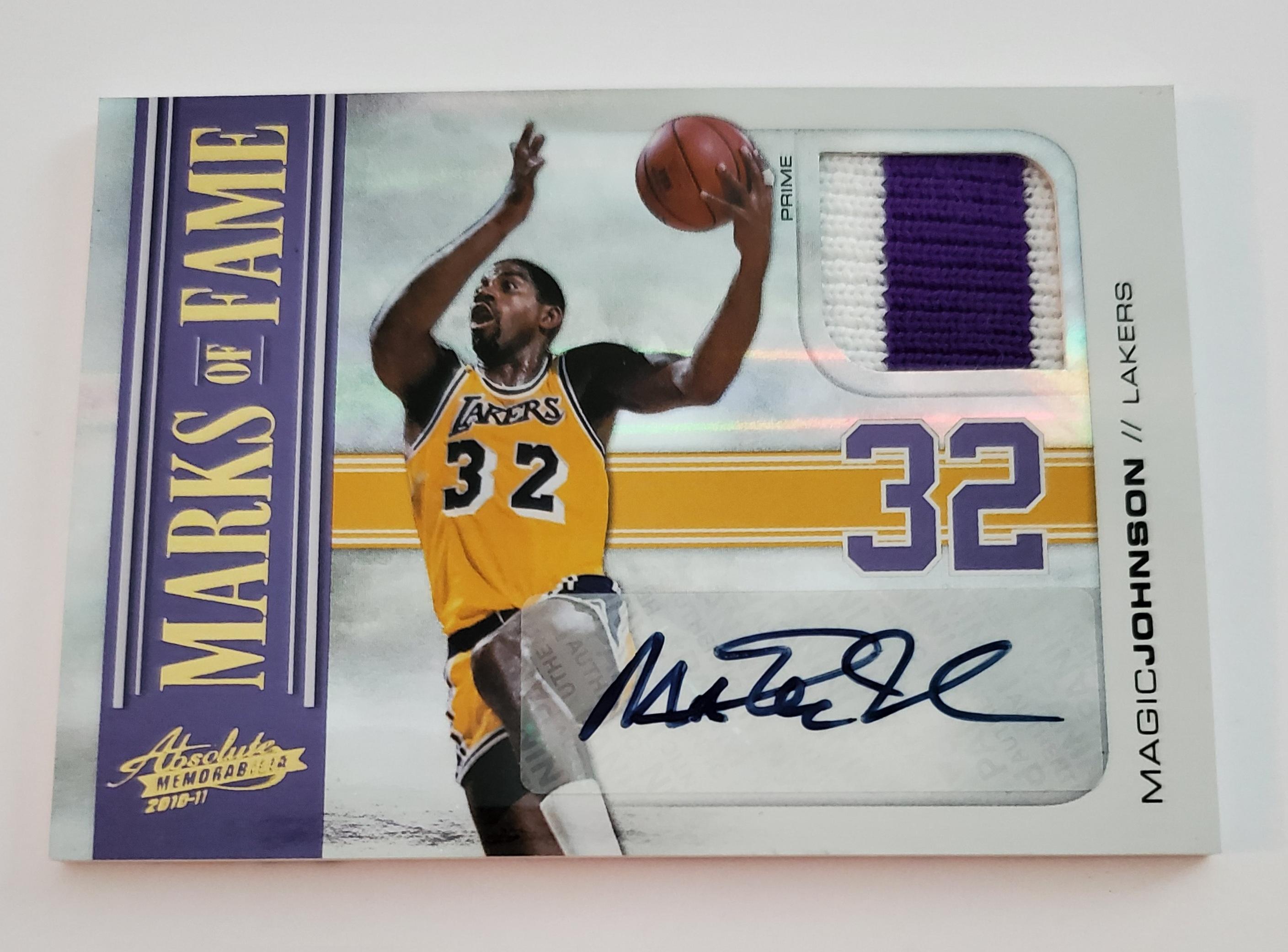 Magic Johnson 2010-11 Absolute Memorabilia Marks of Fame Materials Prime Signatures #1 3/5 at PristineAuction.com Magic Johnson 2010-11 Absolute Memorabilia Marks of Fame Materials Prime Signatures #1 3/5 at PristineAuction.com