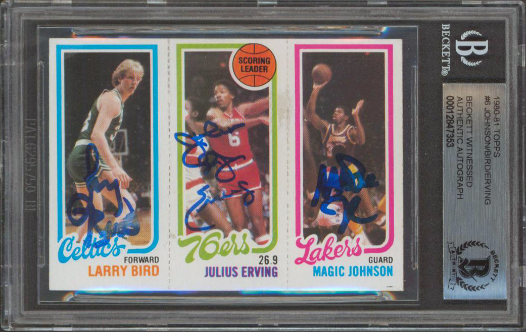 Larry Bird, Julius Erving & Magic Johnson Signed 1980-81 Topps #6 34 Larry Bird RC / 174 Julius Erving TL / 139 Magic Johnson RC (BGS Encapsulated) at PristineAuction.com Larry Bird, Julius Erving & Magic Johnson Signed 1980-81 Topps #6 34 Larry Bird RC / 174 Julius Erving TL / 139 Magic Johnson RC (BGS Encapsulated) at PristineAuction.com