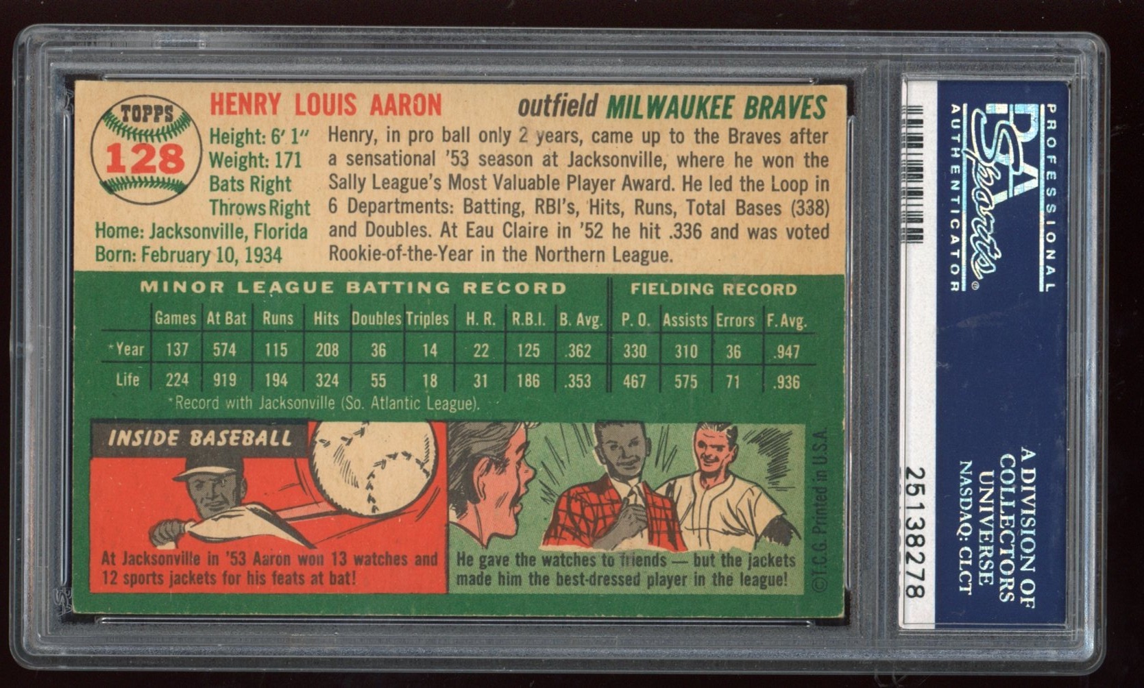Hank Aaron 1954 Topps #128 RC (PSA 7) (OC) at PristineAuction.com Hank Aaron 1954 Topps #128 RC (PSA 7) (OC) at PristineAuction.com