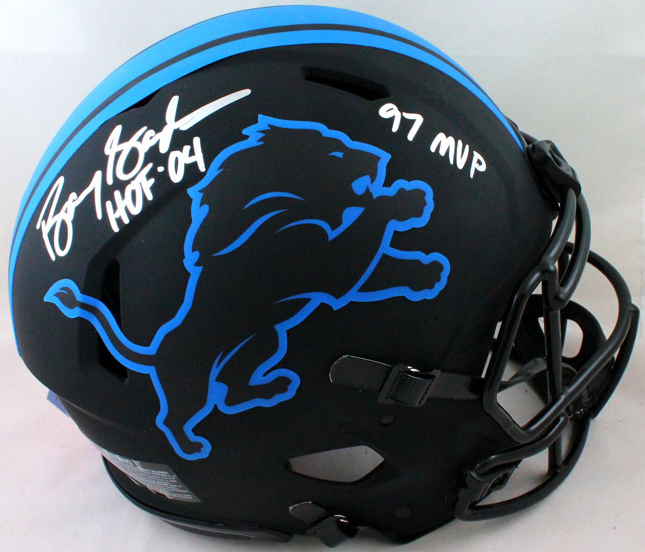 Barry Sanders Signed Lions Full Size Authentic On-Field Eclipse Alternate Speed Helmet Inscribed "HOF 04" & "97 MVP" (Beckett & Schwartz) at PristineAuction.com Barry Sanders Signed Lions Full Size Authentic On-Field Eclipse Alternate Speed Helmet Inscribed "HOF 04" & "97 MVP" (Beckett & Schwartz) at PristineAuction.com