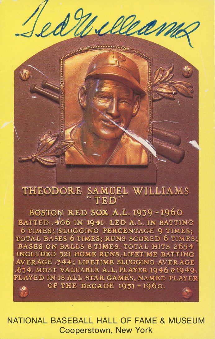 Ted Williams Signed Gold Hall of Fame Plaque Postcard (JSA LOA) at PristineAuction.com Ted Williams Signed Gold Hall of Fame Plaque Postcard (JSA LOA) at PristineAuction.com