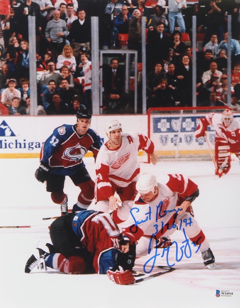Darren McCarty Signed Red Wings 11x14 Photo Inscribed "Sweet Revenge" & "3/26/97" (Beckett COA) at PristineAuction.com Darren McCarty Signed Red Wings 11x14 Photo Inscribed "Sweet Revenge" & "3/26/97" (Beckett COA) at PristineAuction.com