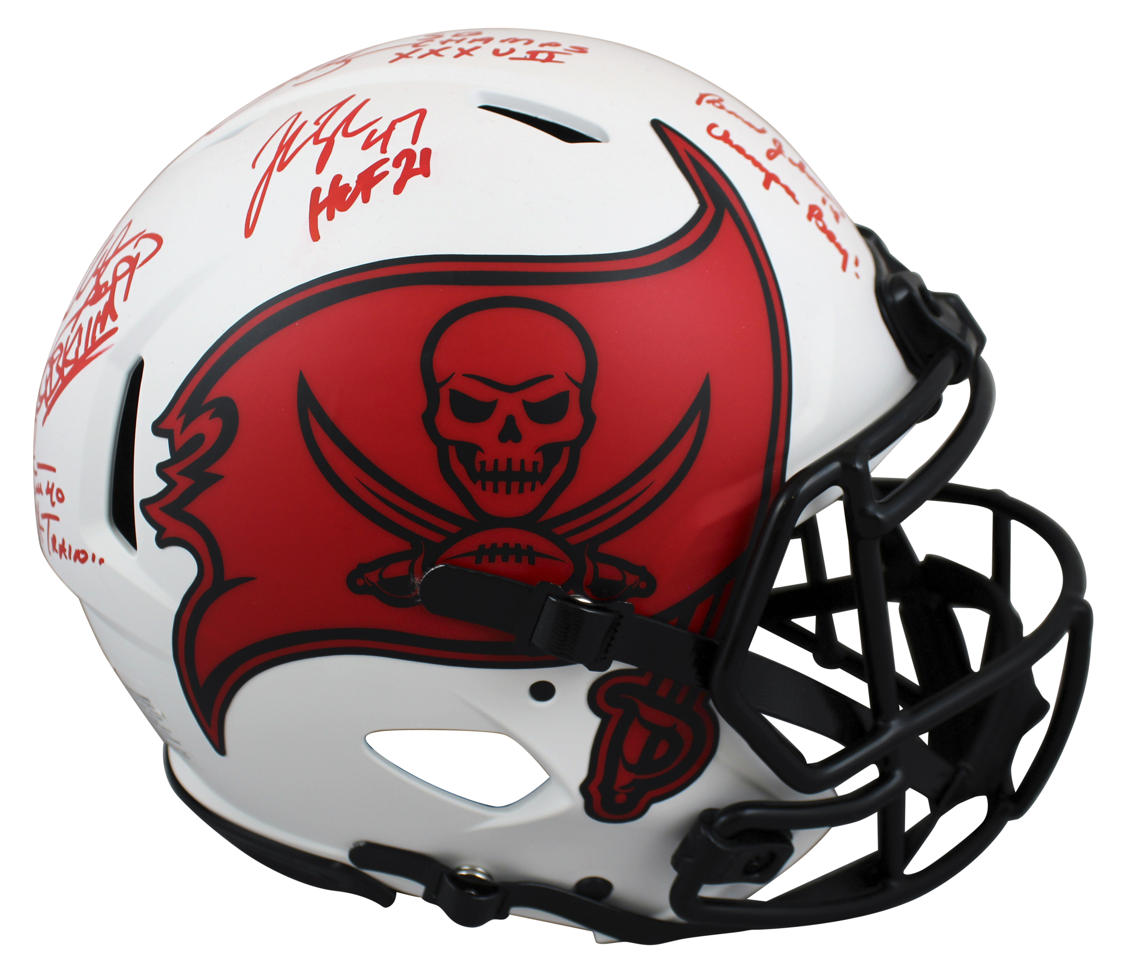 Buccaneers Full-Size Authentic On-Field Lunar Eclipse Alternate Speed Helmet Team-Signed by (4) With Warren Sapp, Mike Alstott, Derrick Brooks & John Lynch With Multiple Inscriptions (Beckett) at PristineAuction.com Buccaneers Full-Size Authentic On-Field Lunar Eclipse Alternate Speed Helmet Team-Signed by (4) With Warren Sapp, Mike Alstott, Derrick Brooks & John Lynch With Multiple Inscriptions (Beckett) at PristineAuction.com
